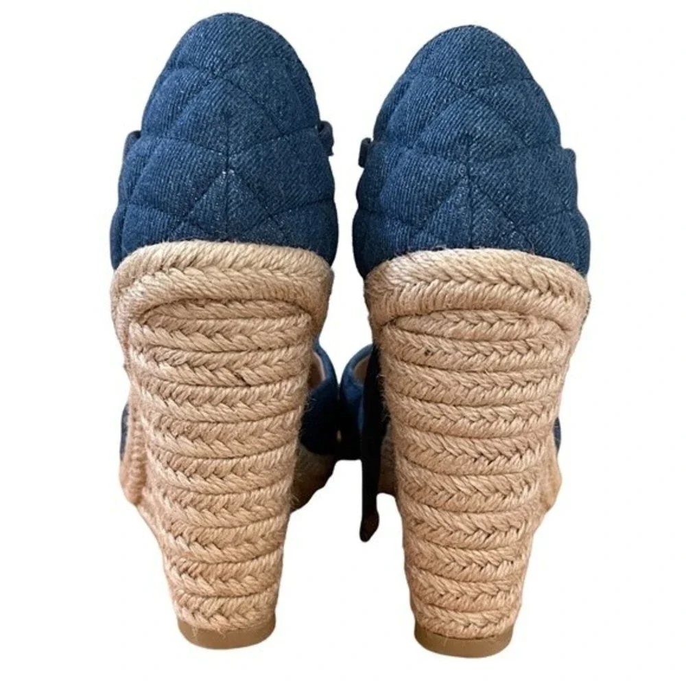 Espadrille Wedge Shoes Blue Denim Size 5.5
